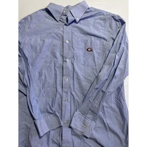 NCAA Georgia Bulldogs Button Down Shirt Mens Medium Blue Pinstripe Long Sleeve